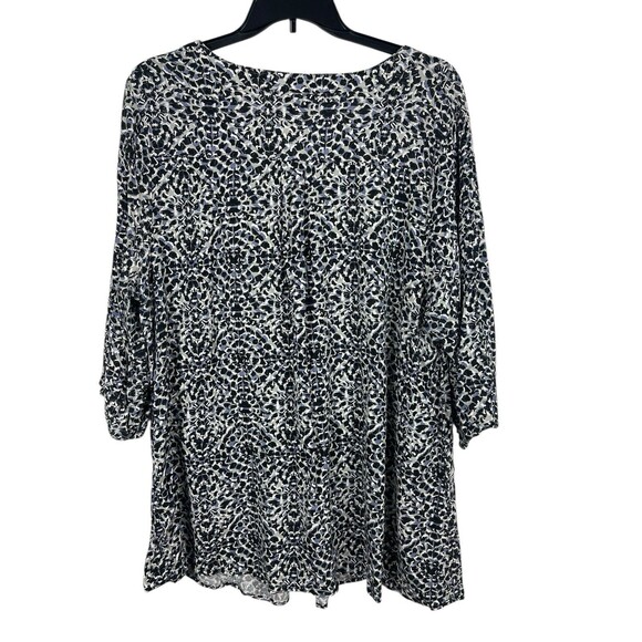 Evans 26/28 Blouse Black Gray Abstract Print 100% Viscose 3/4 Sleeve Tunic Top - Picture 3 of 12